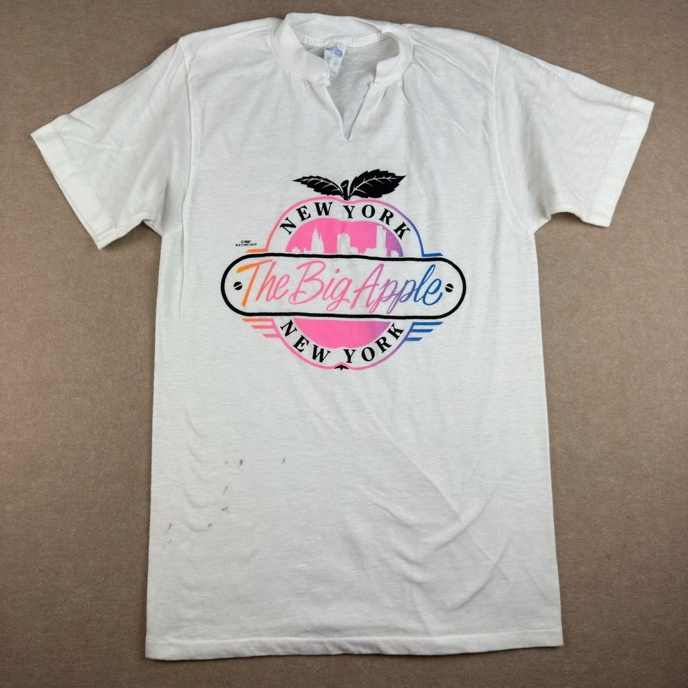 Vintage Big Apple New York T Shirt Men's M White 80s Skyline Single Stitch USA‎